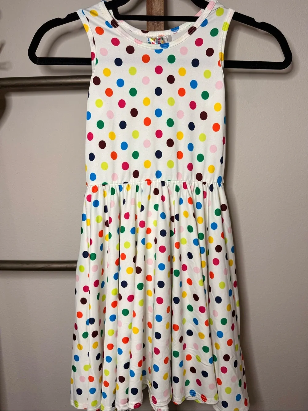 Dot Dot Smile White Sleeveless Dress with Multicolor Polka Dots